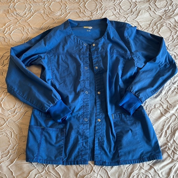 DISCONTINUED WonderWink FLEX Constance Style Royal Blue Warm-up Scrub Jacket - Picture 1 of 5